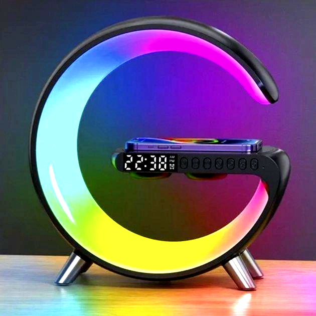 Настільна смарт-лампа нічник з Bluetooth колонкою та бездротовою зарядкою G63 RGB G-Smart Light Чорний - зображення 3