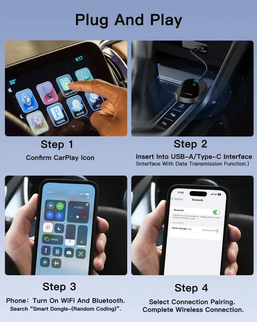 Бездротовий адаптер ESSAGER CarPlay для i-Phone, 5G WiFi , сірий - зображення 2