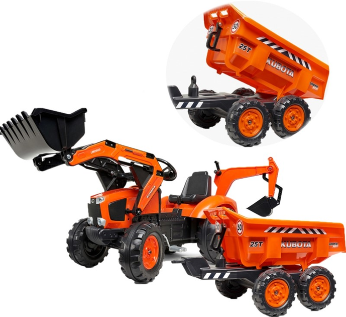 Трактор на педалях Rolly Toys Kubota з причепом та рухомим ковшем Помаранчевий (3016202090234) - зображення 3