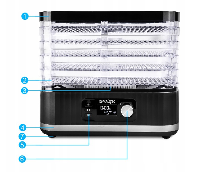 Сушилка пищевая для грибов, фруктов, овощей MalTec DryExpert450W 450 Вт 5 уровней Черная - изображение 11