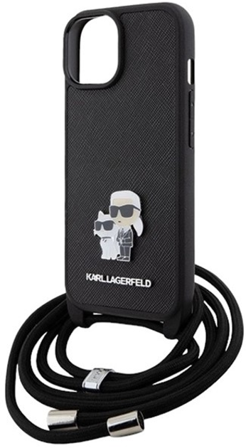 Etui Karl Lagerfeld Crossbody Saffiano Metal Pin Karl & Choupette do Apple iPhone 15 Plus Black (3666339165765) - obraz 5
