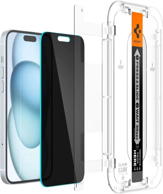 Szkło hartowane Spigen Glas.tR EZ Fit Privacy do Apple iPhone 15 2 szt. Black (8809896752268) - obraz 4