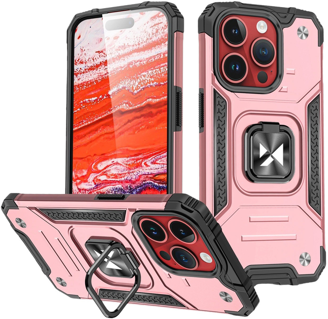 Панель Wozinsky Ring Armor для Apple iPhone 15 Pro Max Pink/Black (9145576280720) - зображення 1