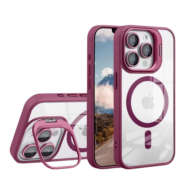 Чохол TPU+PC+Metal Stand Case with MagSafe and Camera Lenses для iPhone 15 Pro Колір Black - изображение 2