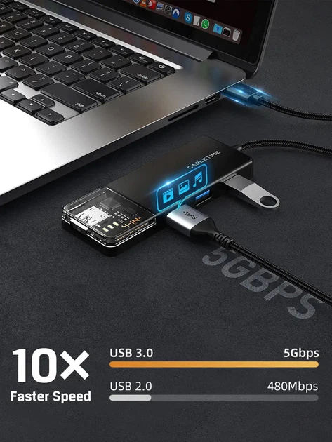USB-хаб Cabletime USB-A/C - 4xUSB-A 3.0 5 Гбіт/с 15 см (CB05B) - зображення 3