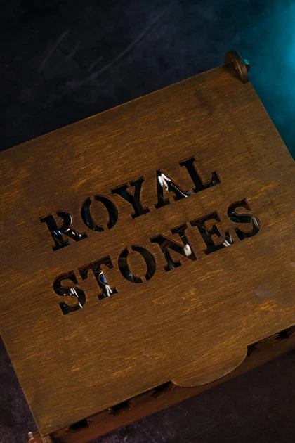 Камні для віскі Royal Stones дерев'яний набір Premium 4 келихи Bohemia Quadro 340 мл 12 шт каменів + мішок + щипці + 4 підсклянника + сертифікат - зображення 7