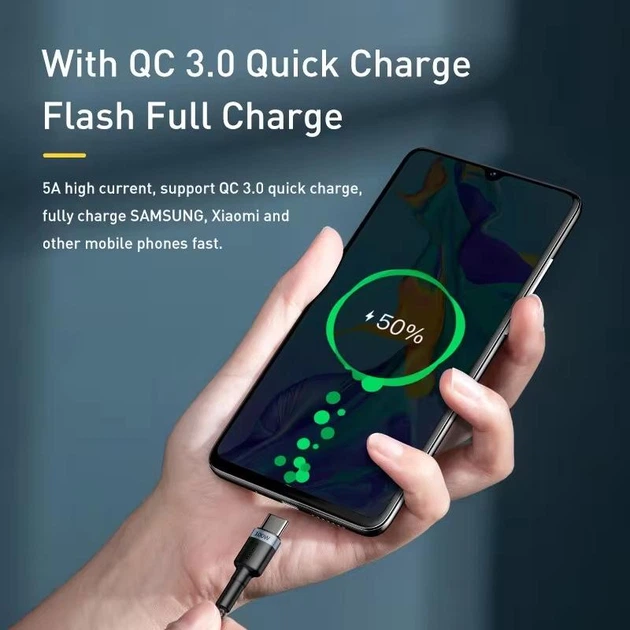 Кабель Baseus Fast Charging Cable USB Type-C 2m 100W Black - Фото 5 Кабель Baseus Fast Charging Cable USB Type-C 2m 100W Black - изображение 5