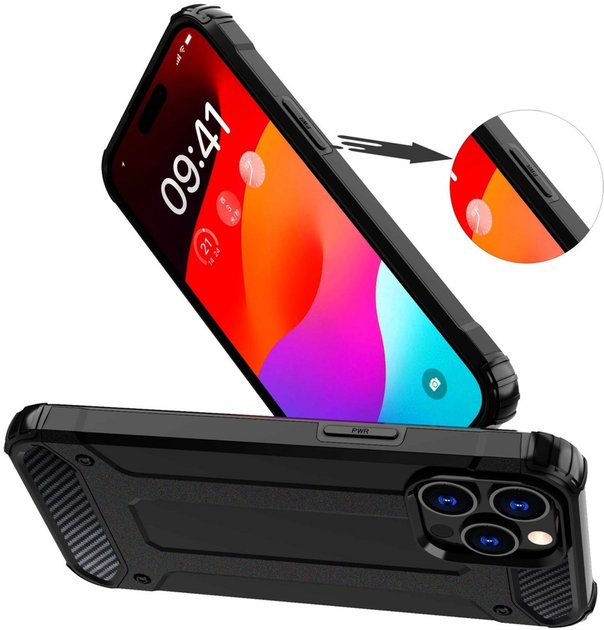 Etui plecki Hurtel Hybrid Armor do Apple iPhone 15 Pro Max Black (9145576280522) - obraz 4