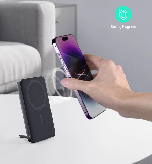 УМБ AUKEY 6700 mAh 15W Magnetic Wireless Charger Grey (PB-MS01) - зображення 4
