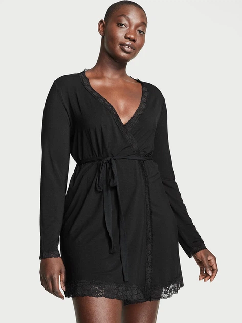 Халат Modal Lace-Trim Robe Black розмір XS - зображення 2