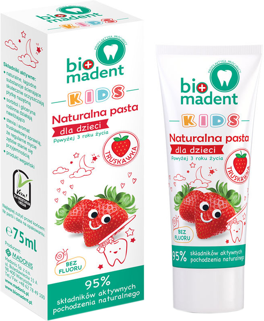 Дитяча зубна паста Bio Madent Kids Natural Полунична 75 мл (5902643060265) - зображення 1