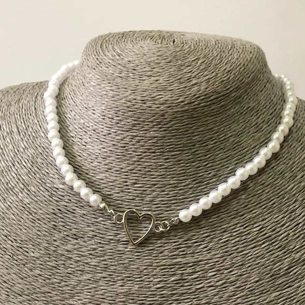 Ланцюжок з перлинами та сердечком Honey Fashion Accessories білий+сріблястий (12-197) - Фото 5 Ланцюжок з перлинами та сердечком Honey Fashion Accessories білий+сріблястий (12-197) - зображення 5