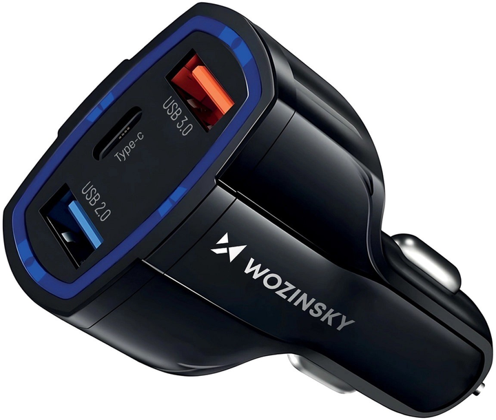 Автомобільний зарядний пристрій Wozinsky WCC-01 2 x USB, USB-C Black (5907769300004) - зображення 1