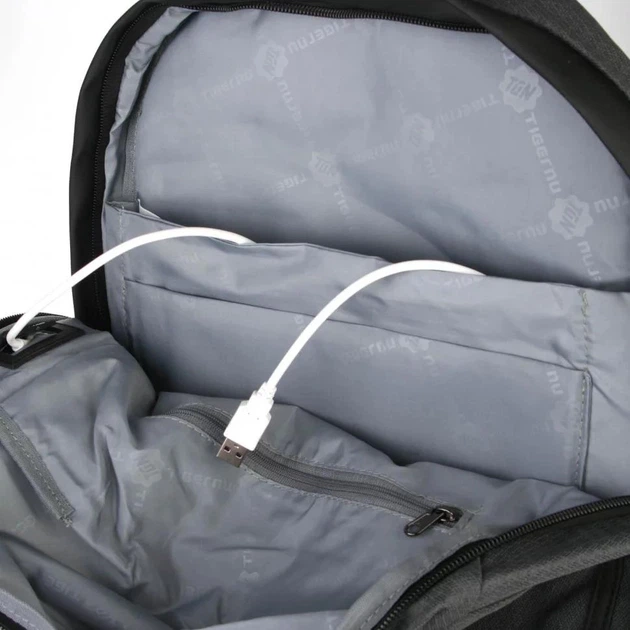 Рюкзак чоловічий спортивний 15.6" на 1 відділення з USB, розмір 30×45×17 см TIGERNU Т-В3936 D.Grey сірий - Фото 4 Рюкзак чоловічий спортивний 15.6" на 1 відділення з USB, розмір 30×45×17 см TIGERNU Т-В3936 D.Grey сірий - зображення 4