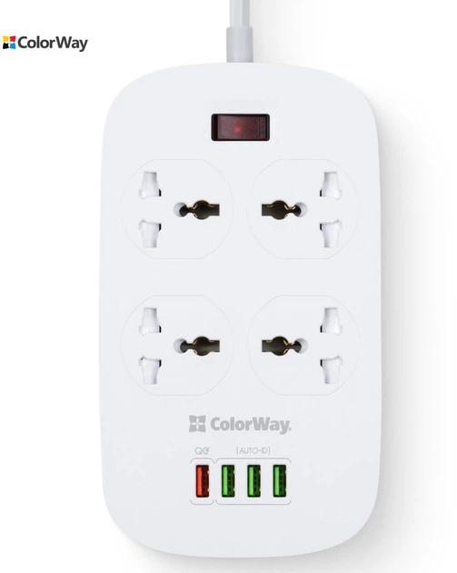 Сетевой фильтр-удлинитель ColorWay 4 розетки/4 USB White (CW-CHU44QW) - Фото 2 Сетевой фильтр-удлинитель ColorWay 4 розетки/4 USB White (CW-CHU44QW) - изображение 2