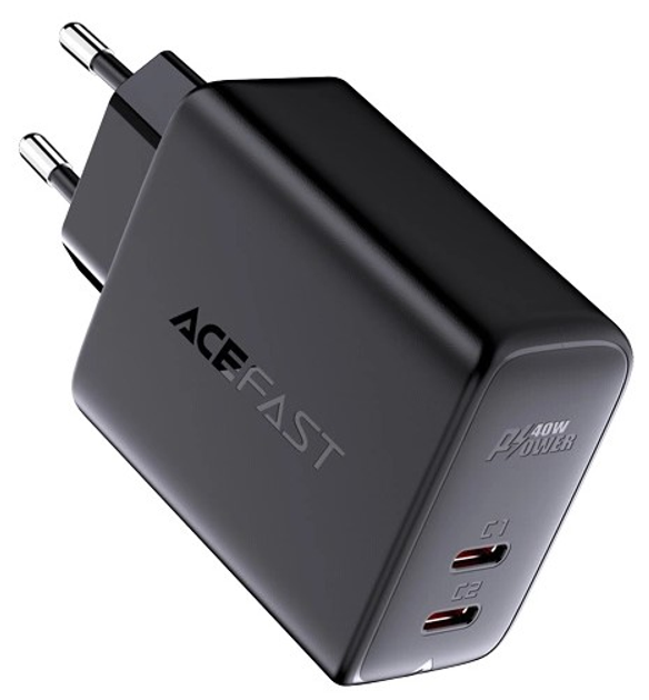 Мережевий зарядний пристрій Acefast A9 40W 2xUSB-C Black (6974316280194) - зображення 2