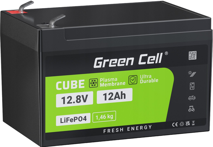 Акумулятор Green Cell LiFePO4 12.8 В 12 А/год (5907813966101) - зображення 1