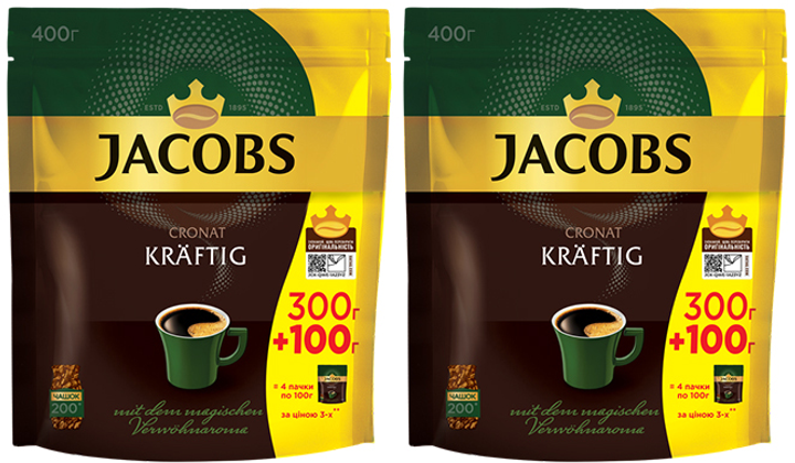 Акція на Упаковка розчинної кави Jacobs Cronat Kraftig 400 г х 2 шт від Rozetka