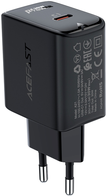 Мережевий зарядний пристрій Acefast GaN A21 30W USB Type-C Black (6974316281214) - зображення 2