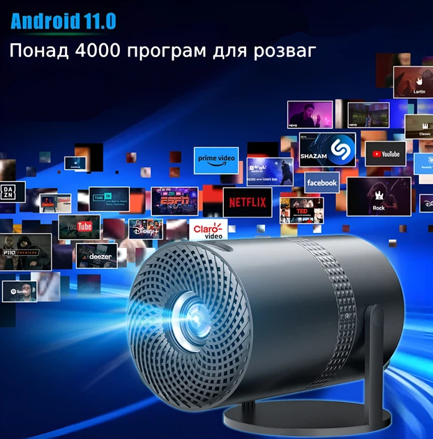Проектор Salange P300 8K AVI Android11 ​​2,4G/5G WiFi BT5.1 Smart TV с поворотом на 180° Black - изображение 4
