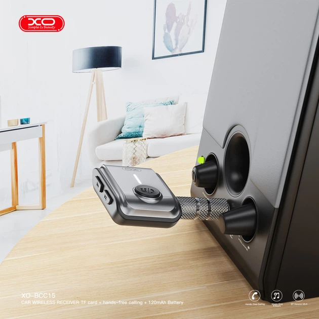 Аудио адаптер Bluetooth ресивер в машину XO BCC15 |BT5.3/AUX, 120mAh| Серый - изображение 6