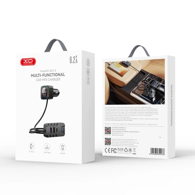 Автомобильный FM-трансмиттер модулятор XO BCC13 |3USB/2Type-C| Черный - изображение 2