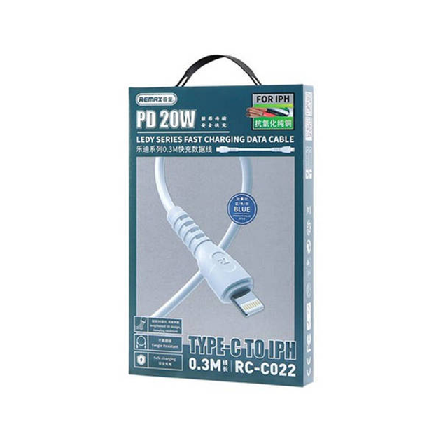 Кабель Remax RC-C022 Type-C to Lightning PD 0.3m синий – фото, отзывы ...