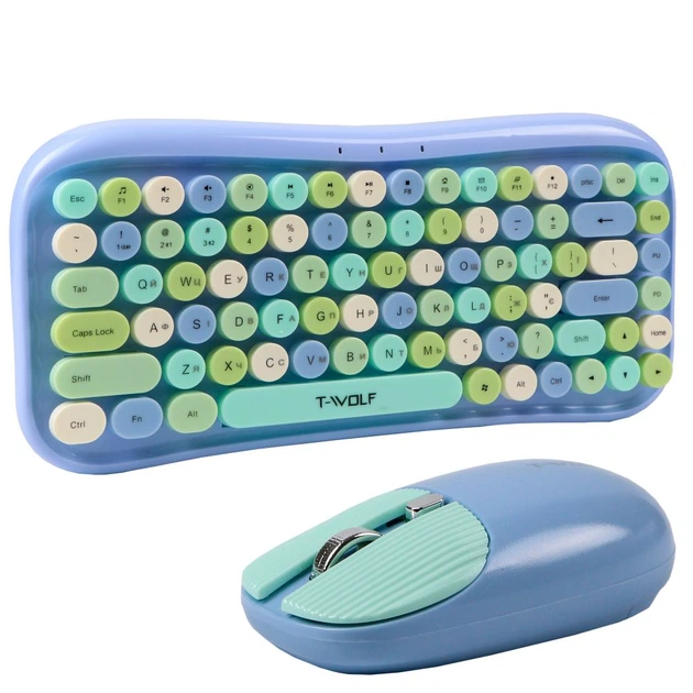Беспроводная Bluetooth клавиатура с мышкой TWolf TF660, Blue - изображение 2