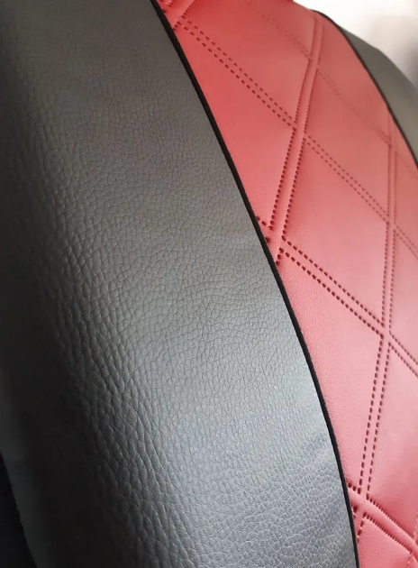 Авточехлы из экокожи RENAULT SANDERO STEPWAY 2007-2012 Pok-ter ELIT Premium с красной вставкой - изображение 2