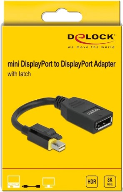Adapter Delock mini-DisplayPort 1.4 to DisplayPort with latch 8K 60Hz Black (4043619659784) - obraz 3