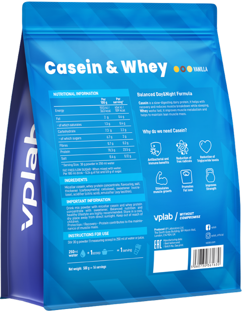 Протеїн VPLab Casein & Whey 500 г Ваніль (5060730361630) - зображення 2