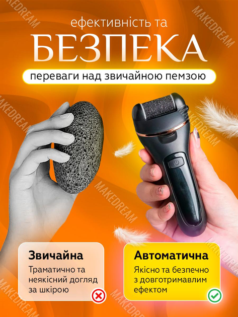 Электрическая роликовая пилка-пемза для ног и пяток DOAKT с функцией самоочищения и аккумулятором + 6 насадок Black (EPDND-BK) - изображение 4