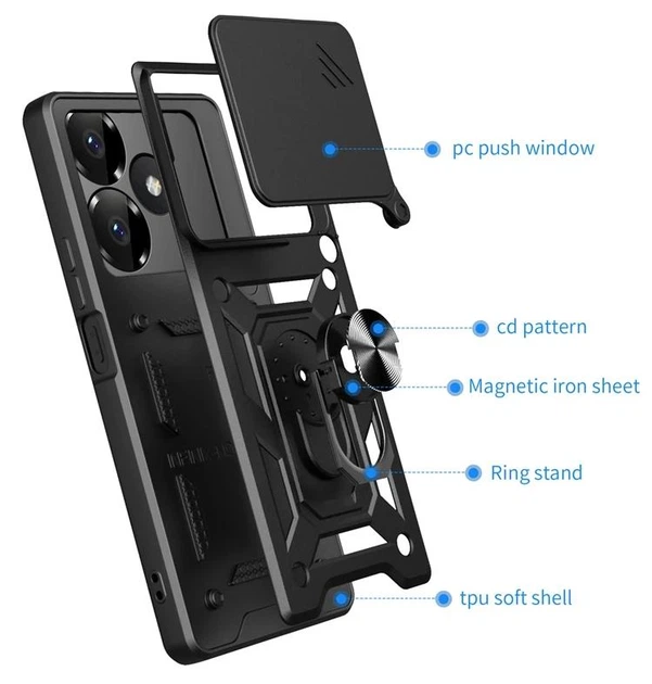 Чохол Camshield з кільцем-підставкою на Xiaomi Redmi 13 (4G) / black - зображення 3