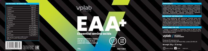 Амінокислоти VPLab EAA+ 250 г Фруктовий пунш (5060255359075) - зображення 4