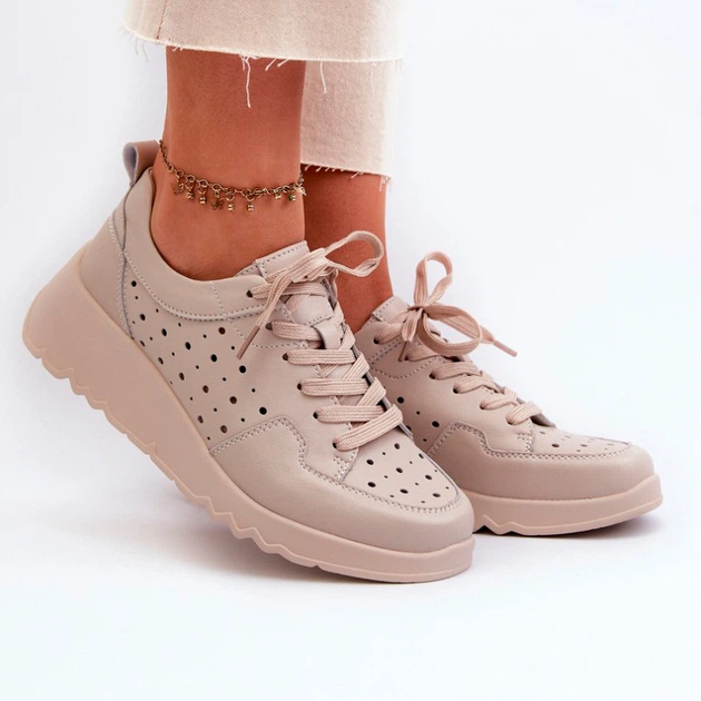 Sneakersy damskie skórzane S.Barski LR482 38 Beżowe (5905677197563) - obraz 3