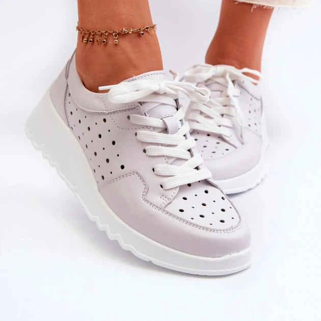 Sneakersy damskie skórzane S.Barski LR482 39 Jasnoszare (5905677197518) - obraz 3