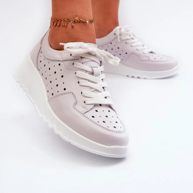 Sneakersy damskie skórzane S.Barski LR482 41 Jasnoszare (5905677197532) - obraz 4