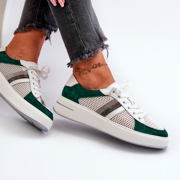 Sneakersy damskie z siatki S.Barski D&A LR110 40 Biały/Zielony (5905677196863) - obraz 3