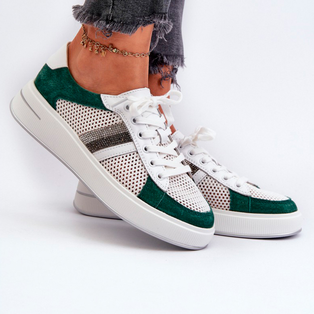 Sneakersy damskie z siatki S.Barski D&A LR110 40 Biały/Zielony (5905677196863) - obraz 4