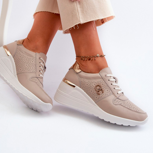 Sneakersy damskie skórzane S.Barski LR810 36 Beżowe (5905677196764) - obraz 6