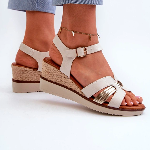 Sandały damskie na koturnie Starlenna 39 Złociste (5905677182576) - obraz 7