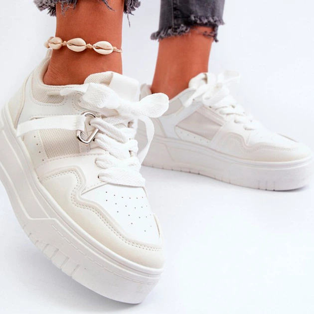 Sneakersy damskie na wysokiej platformie Moun 37 Białe (5905677180398) - obraz 4