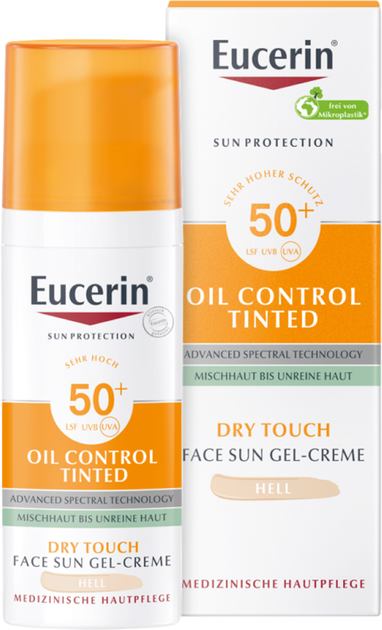 Żel-krem przeciwsłoneczny do twarzy Eucerin Oil Control z efektem tonizującym dla skóry mieszanej i problematycznej z filtrem SPF 50+ Jasny 50 ml (4005800287633) - obraz 1