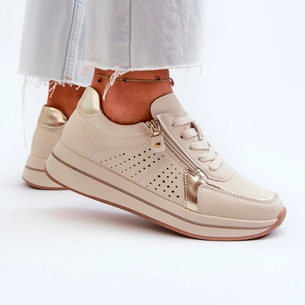 Sneakersy damskie na wysokiej platformie Ligustra 37 Beżowe (5905677168136) - obraz 7