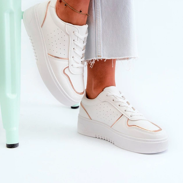 Sneakersy damskie na wysokiej platformie Tessama 41 Białe (5905677172881) - obraz 4