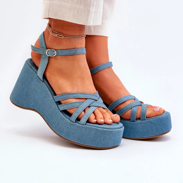 Sandały damskie na koturnie Oporia 39 Niebieskie (5905677083217) - obraz 3