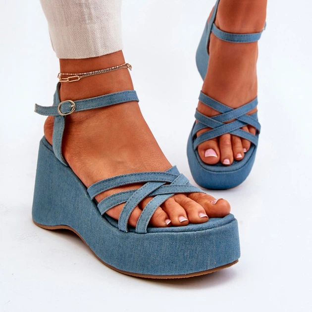 Sandały damskie na koturnie Oporia 39 Niebieskie (5905677083217) - obraz 5