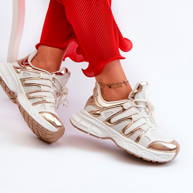 Sneakersy damskie z siatką Ahmani 41 Beżowy/Złocisty (5905677191271) - obraz 3