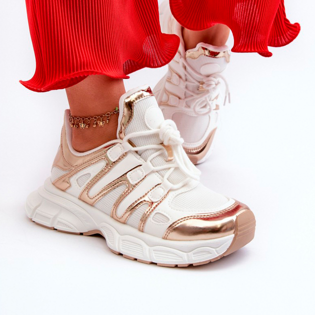Sneakersy damskie z siatką Ahmani 41 Beżowy/Złocisty (5905677191271) - obraz 7