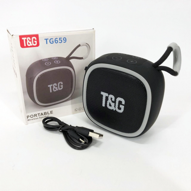 Портативна бездротова колонка TG659, Bluetooth, black с ремешком (080h-black) - изображение 7